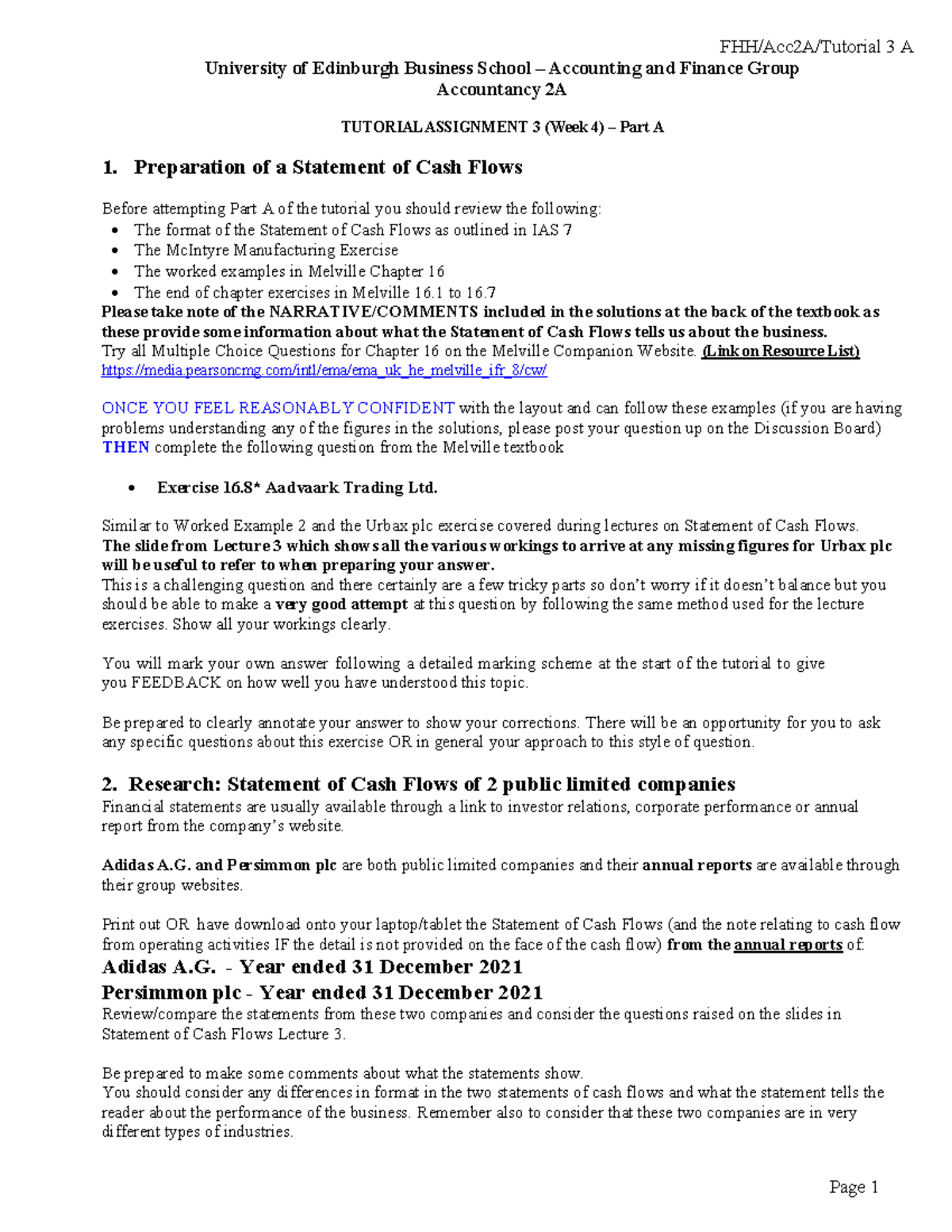 Acc2A Tutorial 3A: Statement of Cash Flows Preparation Guide - Studocu