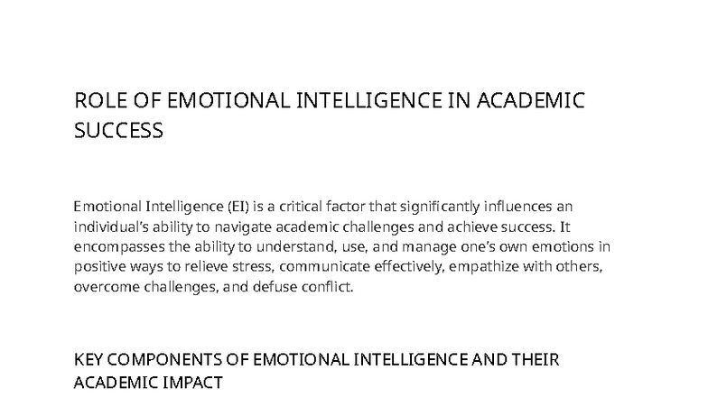 Emotional Intelligence and Academic Success - ROLE OF EMOTIONAL ...