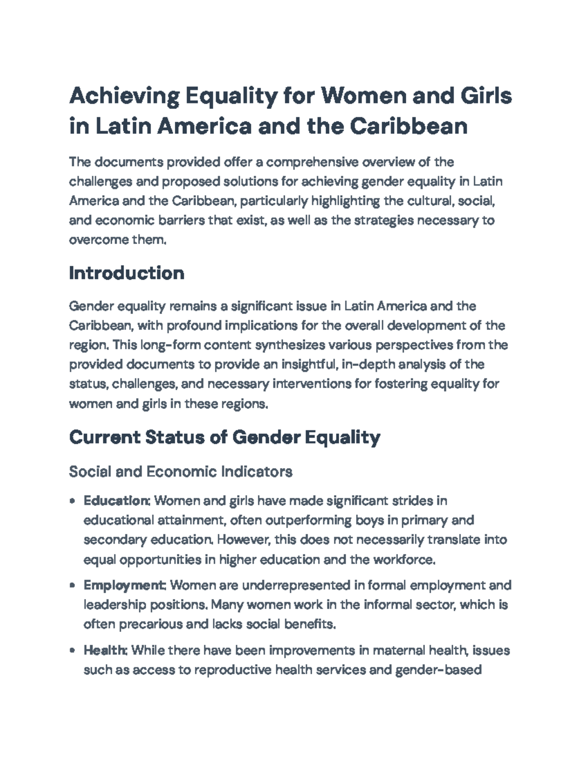Achieving Gender Equality for Women & Girls in LAC: Challenges ...