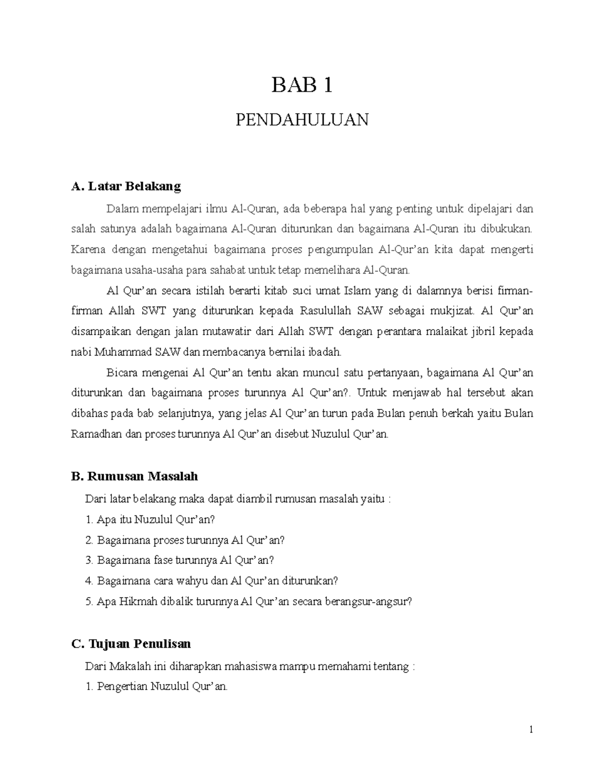 Makalah Nuzulul Qur’an: Proses dan Hikmah Turunnya Al-Qur’an - Document Preview