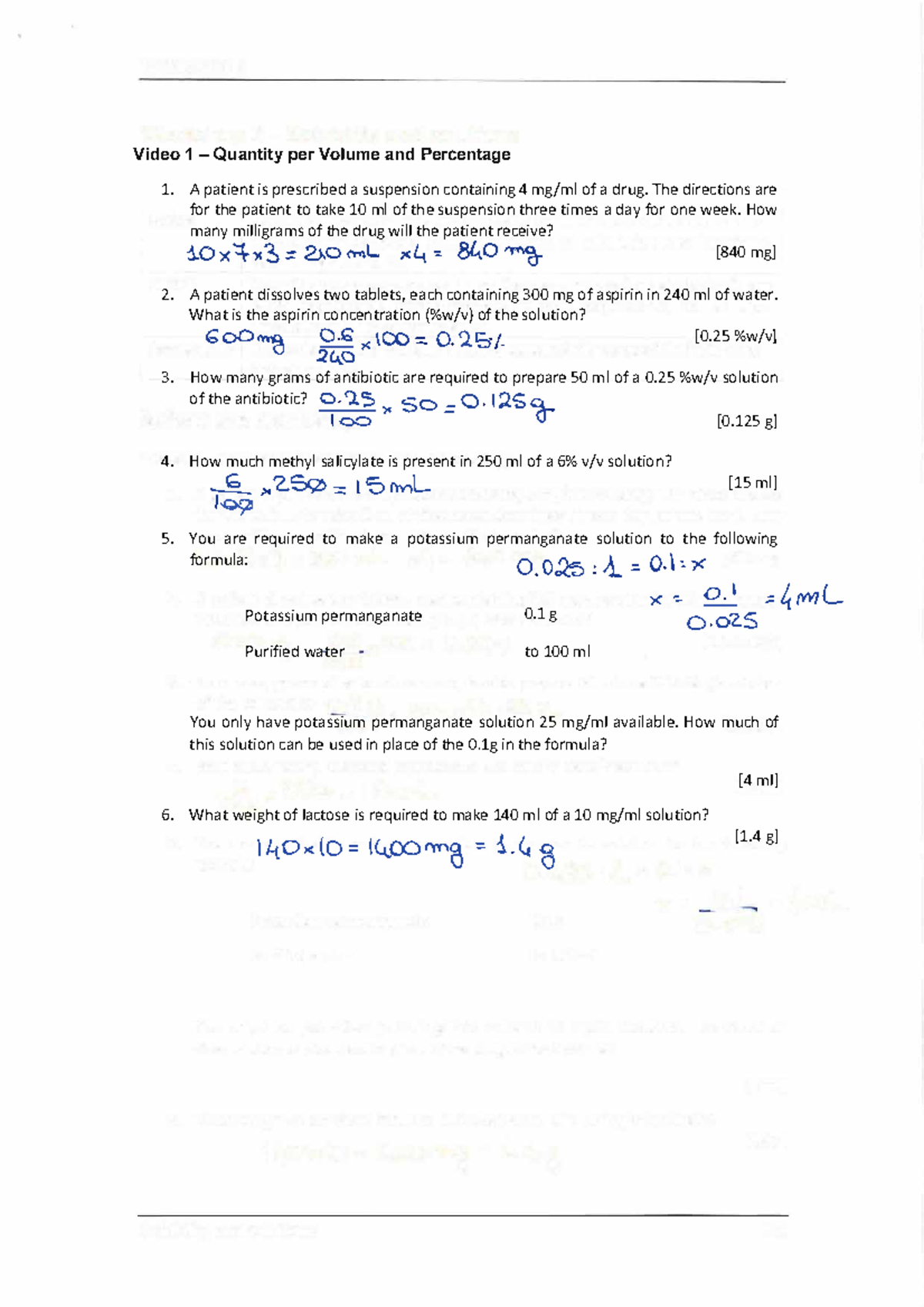 Pharm Calc 1 and 2: Worked Out Answers for Key Problems - Studocu