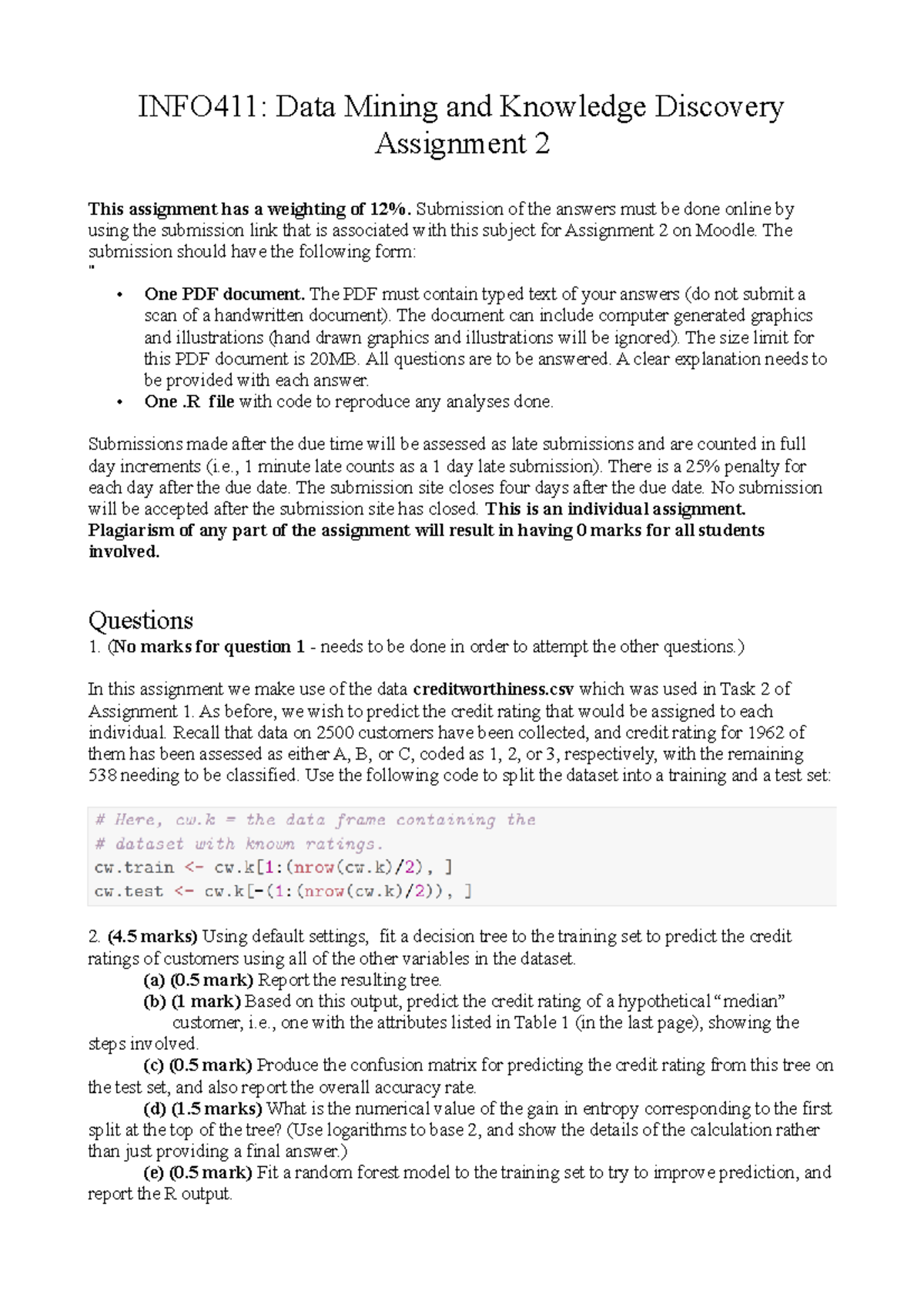 INFO411: Data Mining & Knowledge Discovery A2 Assignment Guide - Studocu