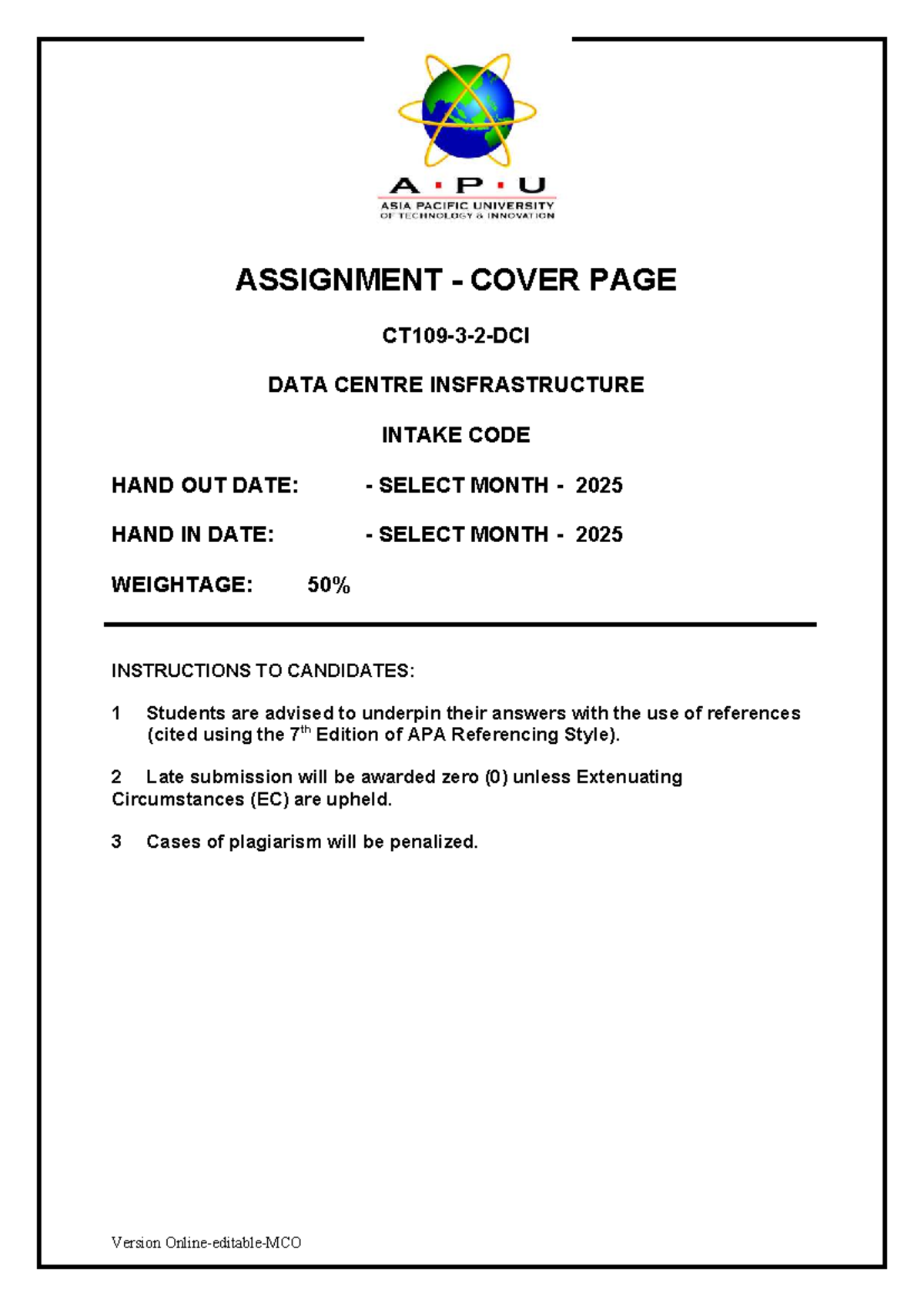 2. Assignment Cover Page - ASSIGNMENT - COVER PAGE CT109-3-2-DCI DATA ...