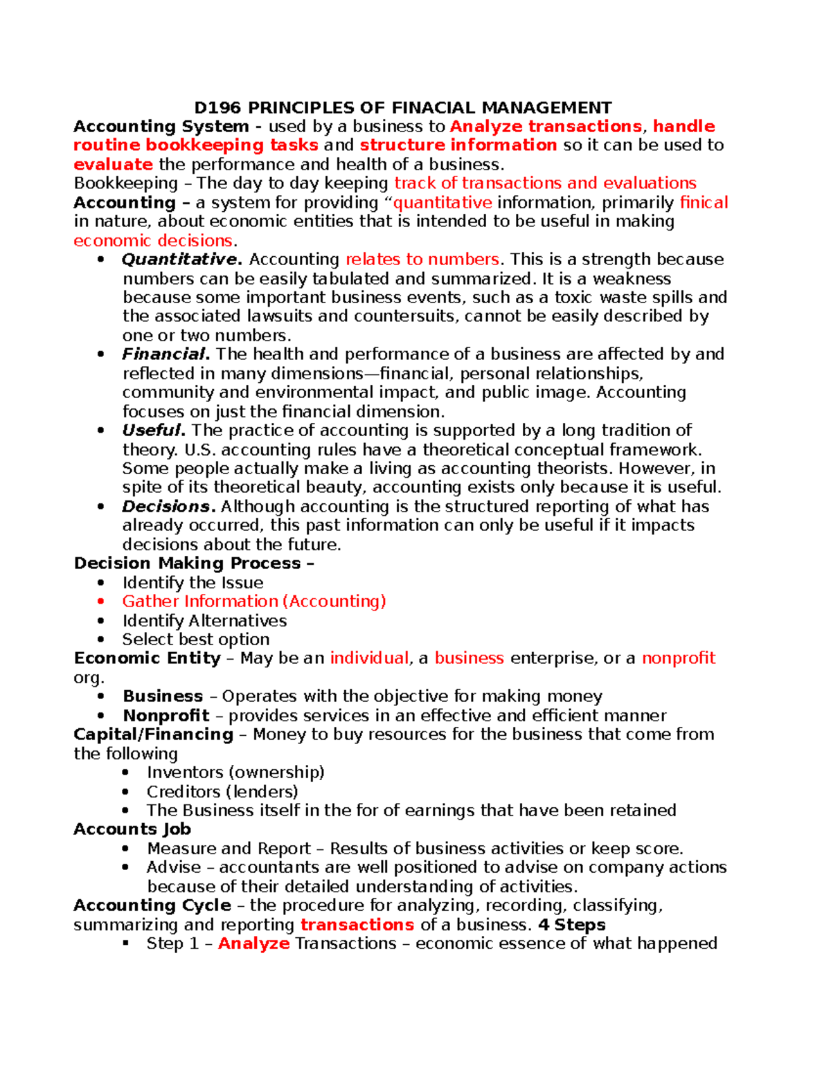 C196 Study Guide - Comprehensive Notes on Financial Management - Studocu