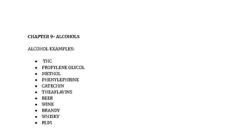 Oranic CHEM Notes - ... - CH202 - CHAPTER 9- ALCOHOLS ALCOHOL EXAMPLES ...