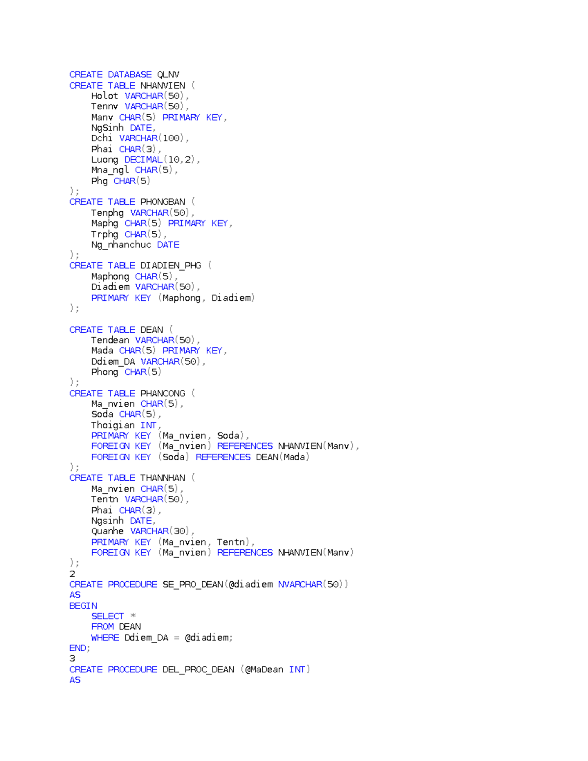 QLNV: Database Creation and Management Procedures Guide - Studocu