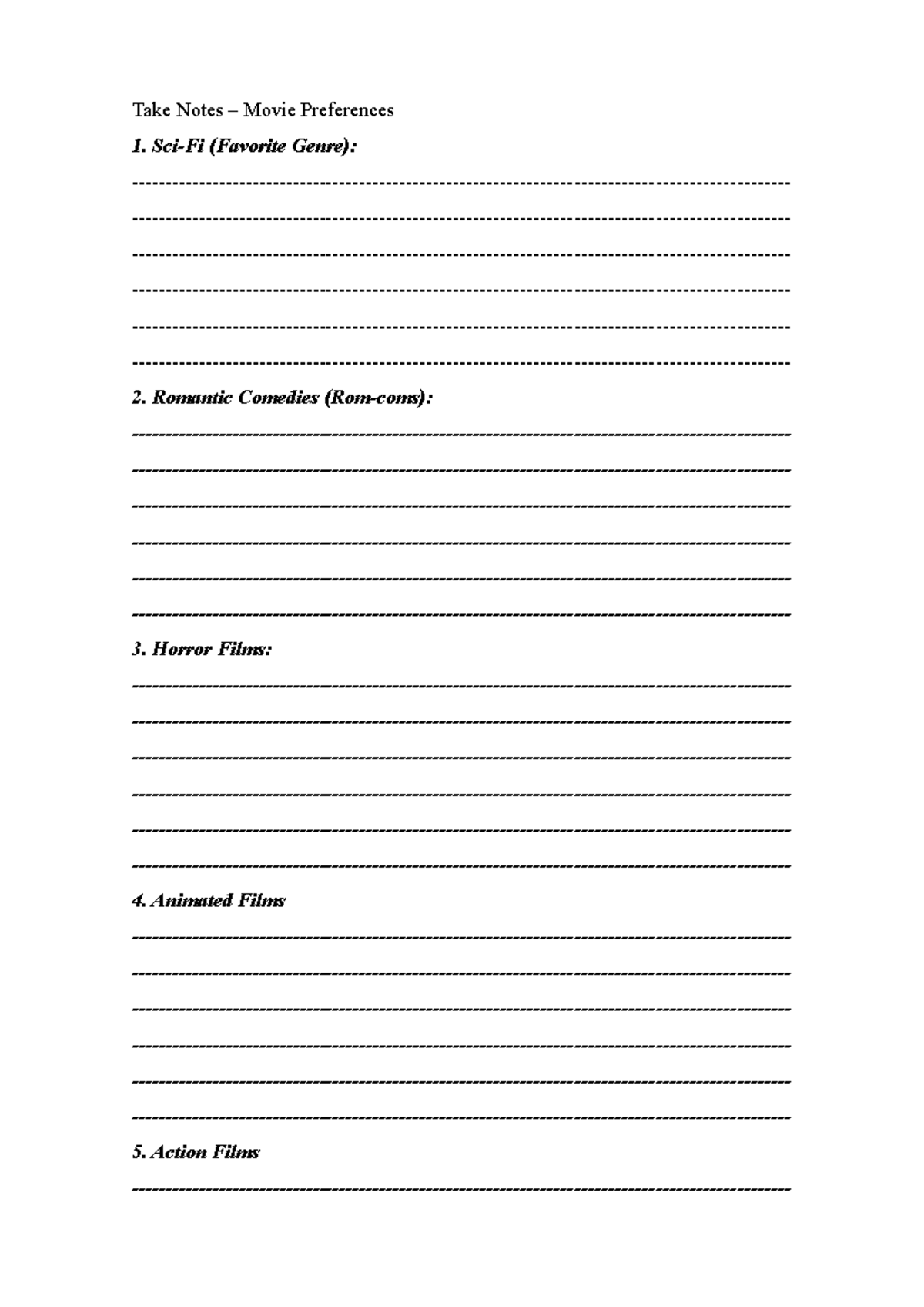 Take Notes - ... - Take Notes – Movie Preferences Sci-Fi (Favorite ...