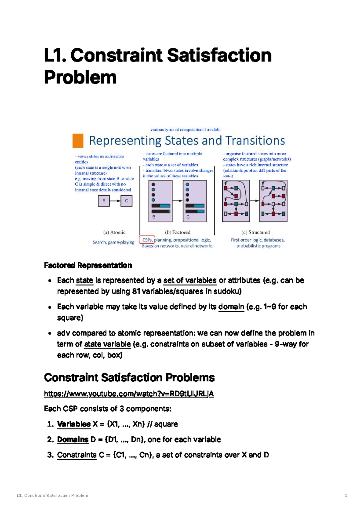Cs3263 L1: Constraint Satisfaction Problems and Their Solutions - Studocu