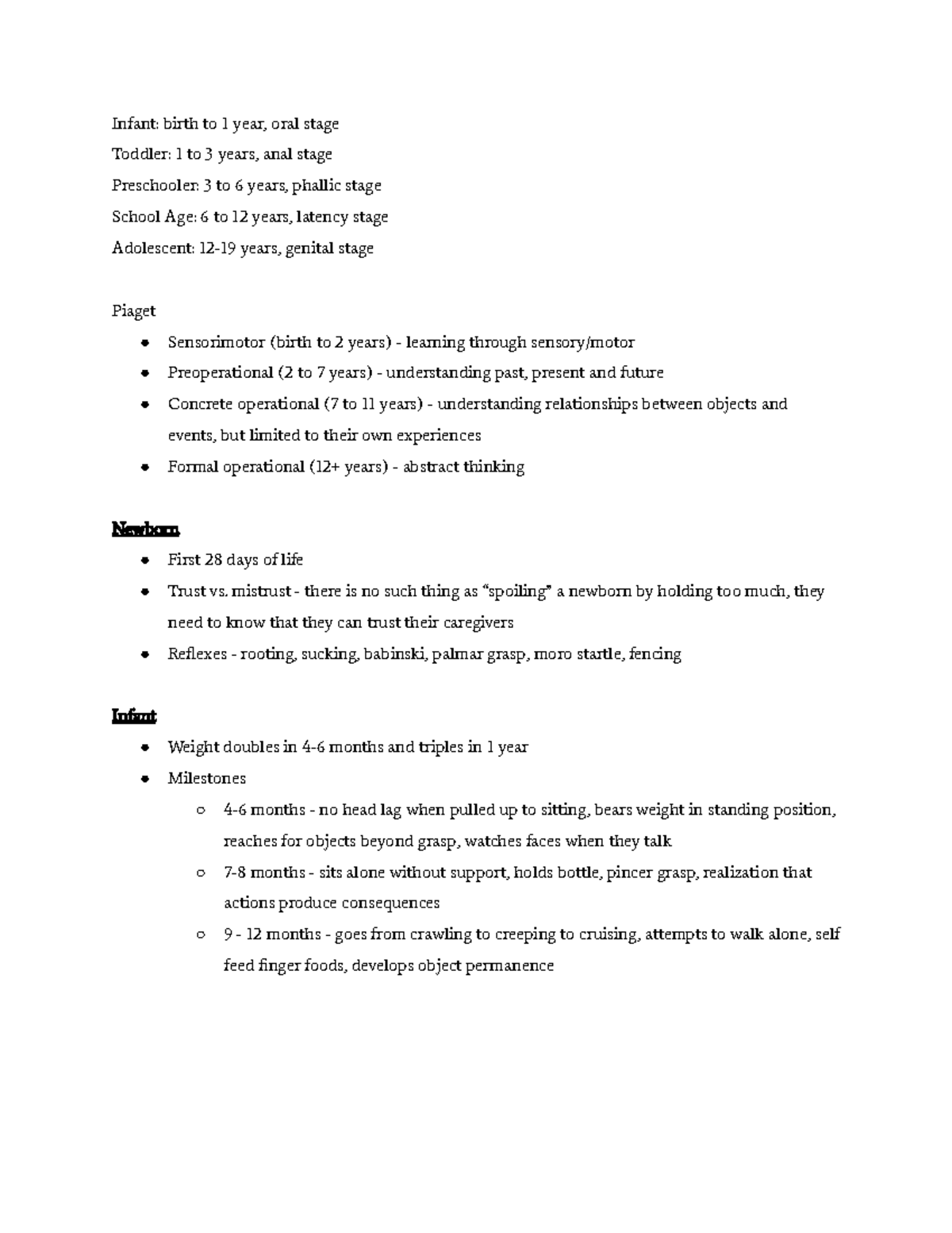 PEDS 101 Exam 1 Study Guide: Infant to Adolescent Development - Studocu