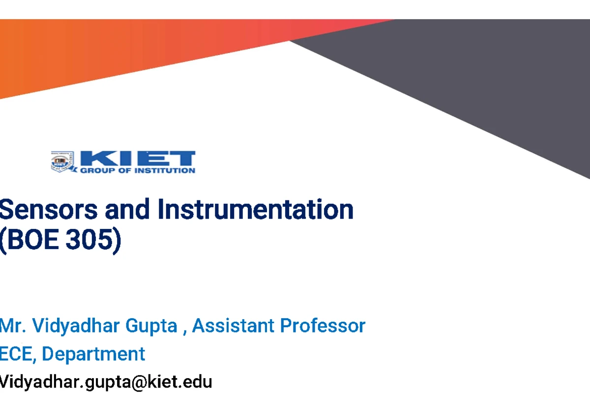 Sensor and Instrumentation Unit 1 Lecture Notes (Course Code: SI101 ...