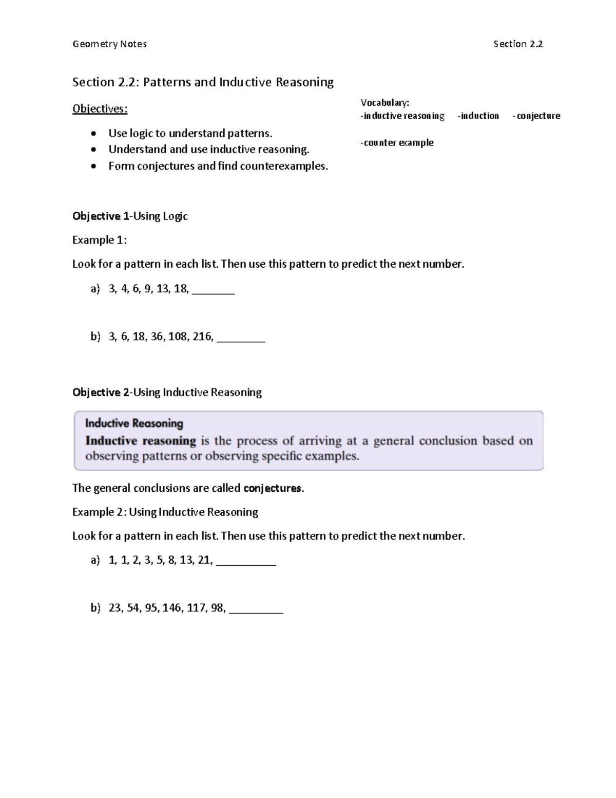 2.2 blank Notes GEOM - cool cool - Geometry Notes Section 2. Section 2 ...