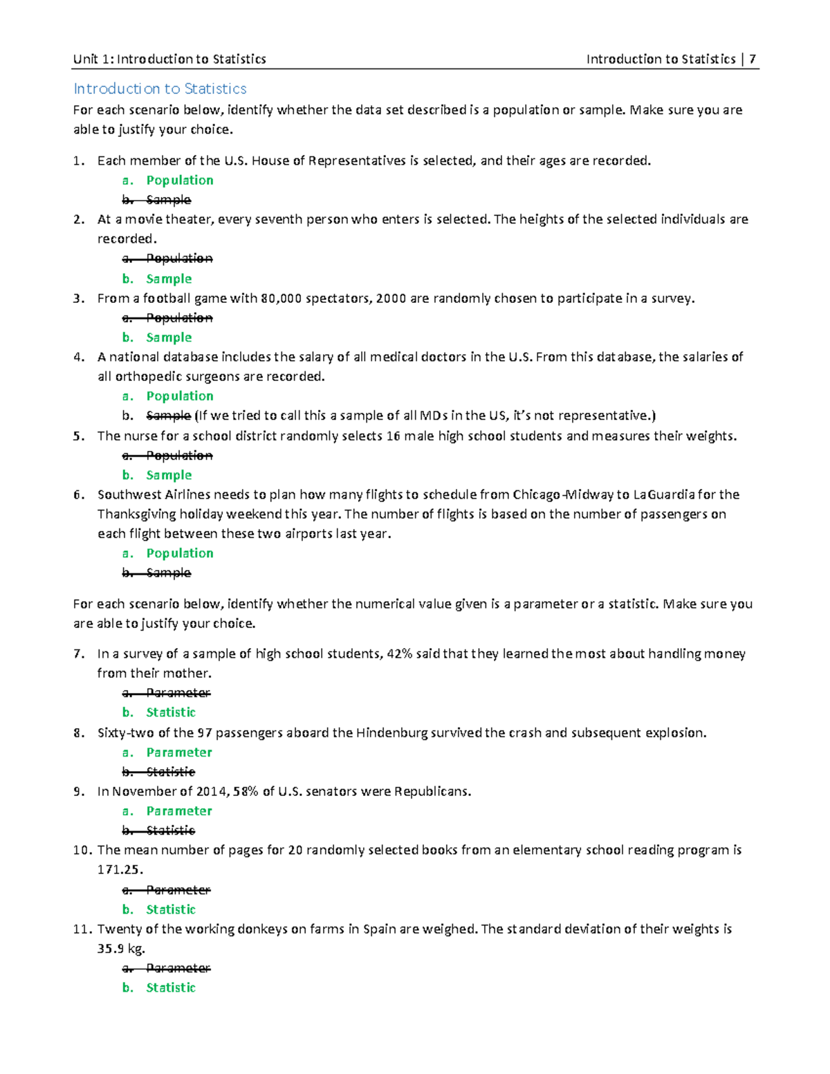 Unit 1: Introduction to Statistics - Population vs. Sample Analysis ...
