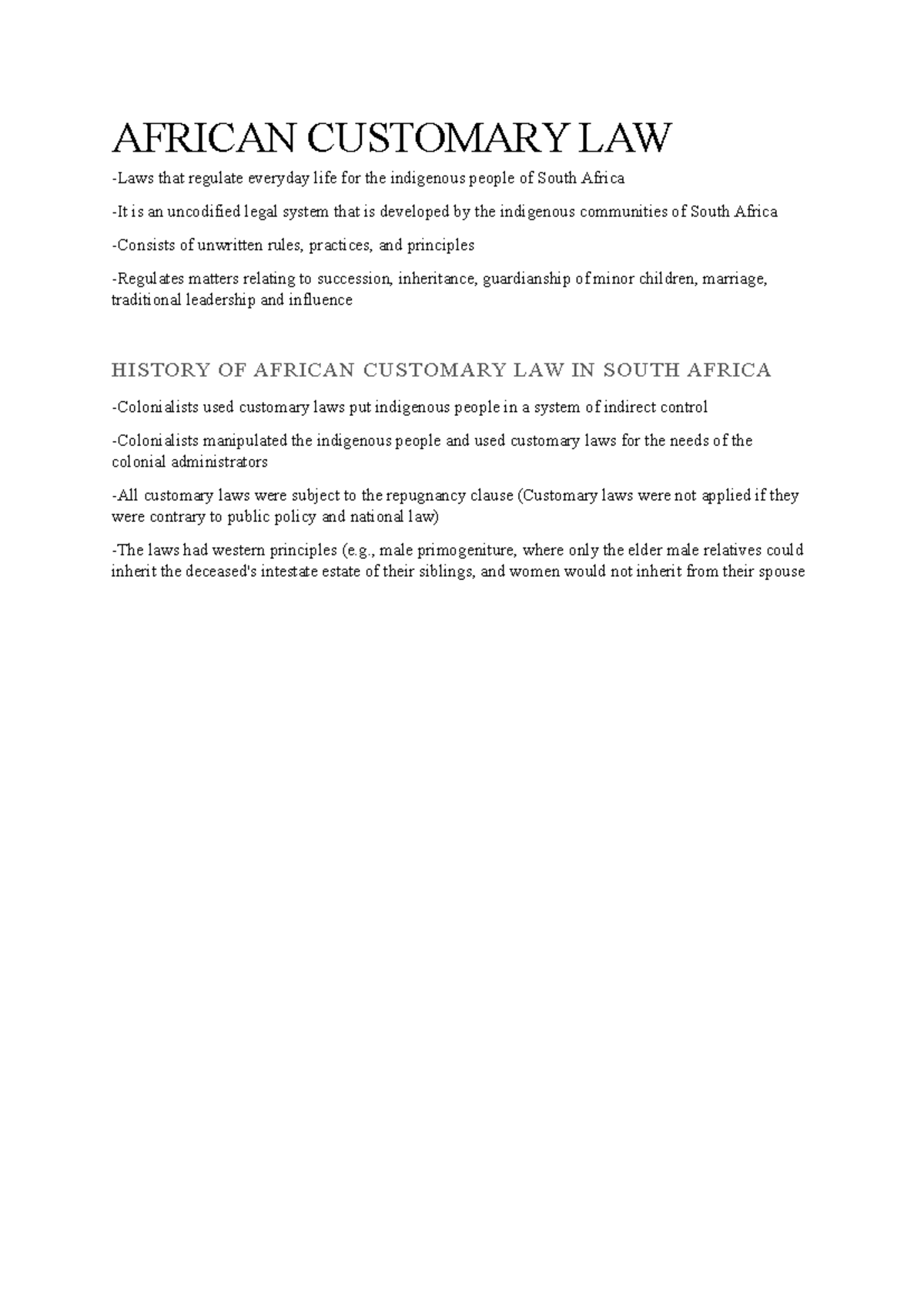 African Customary Law - Practice Notes (ACL 101) - Studocu