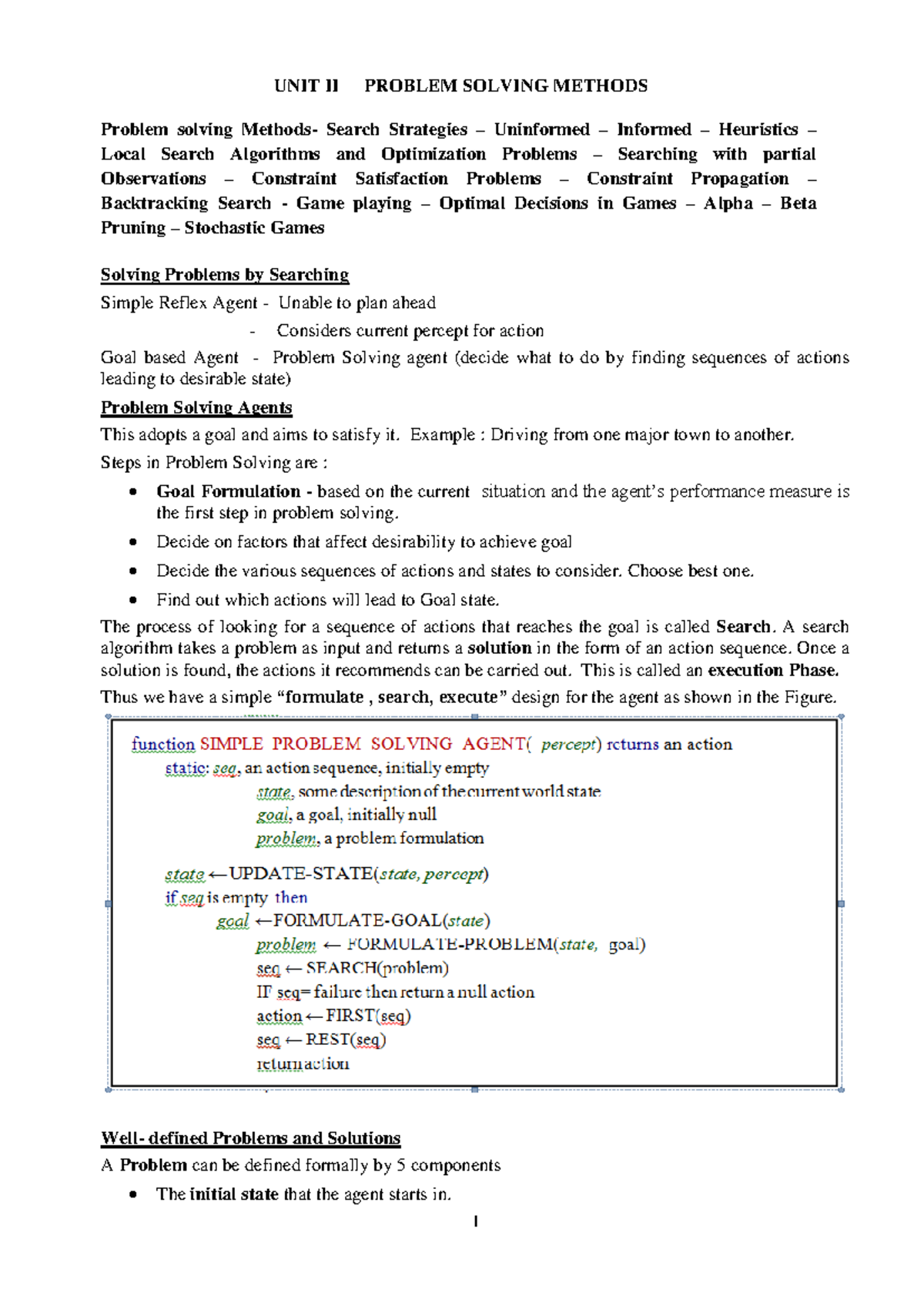 UNIT II - Problem Solving Methods and Search Strategies Notes - Studocu