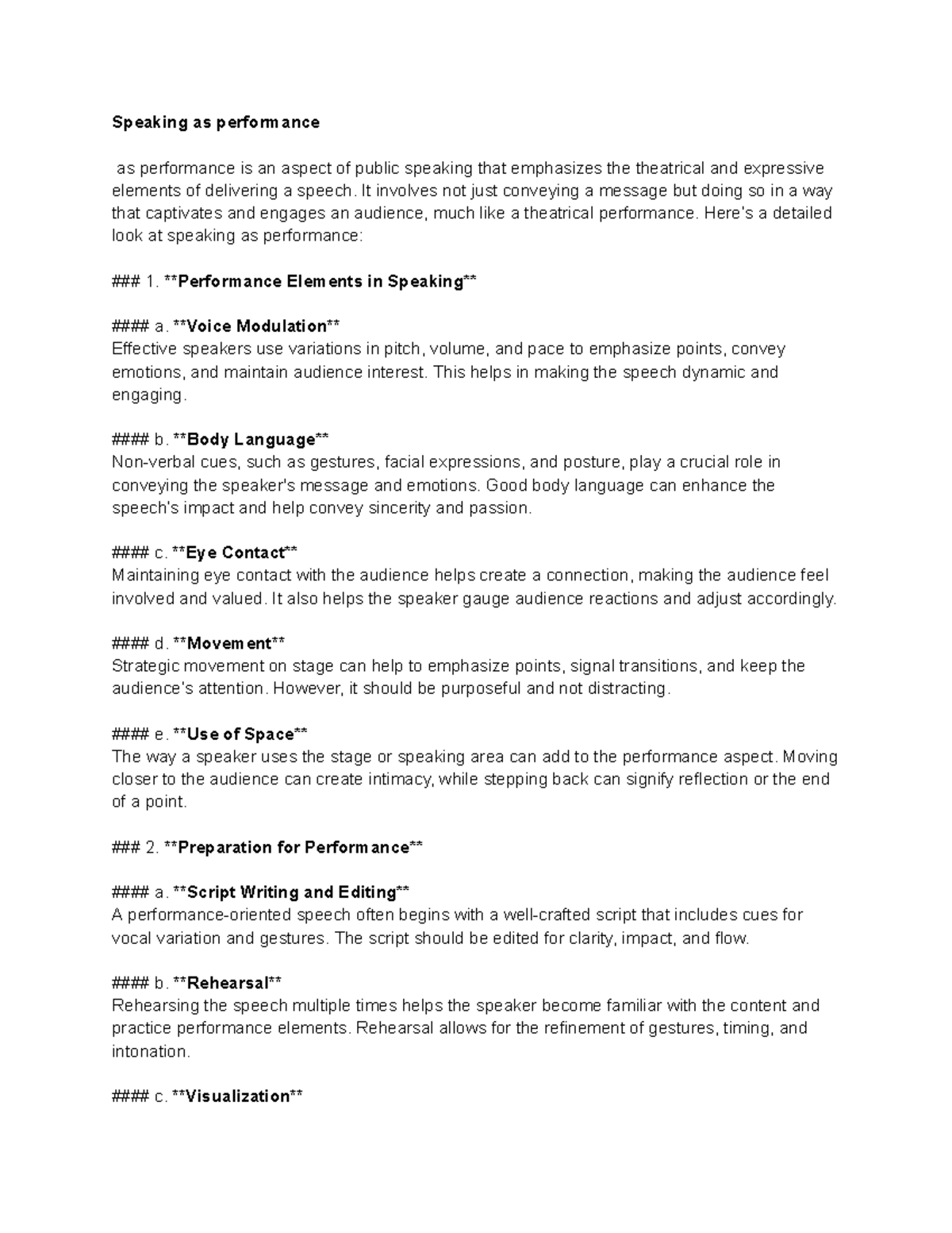 Speaking as Performance: Engaging the Audience Effectively - Studocu