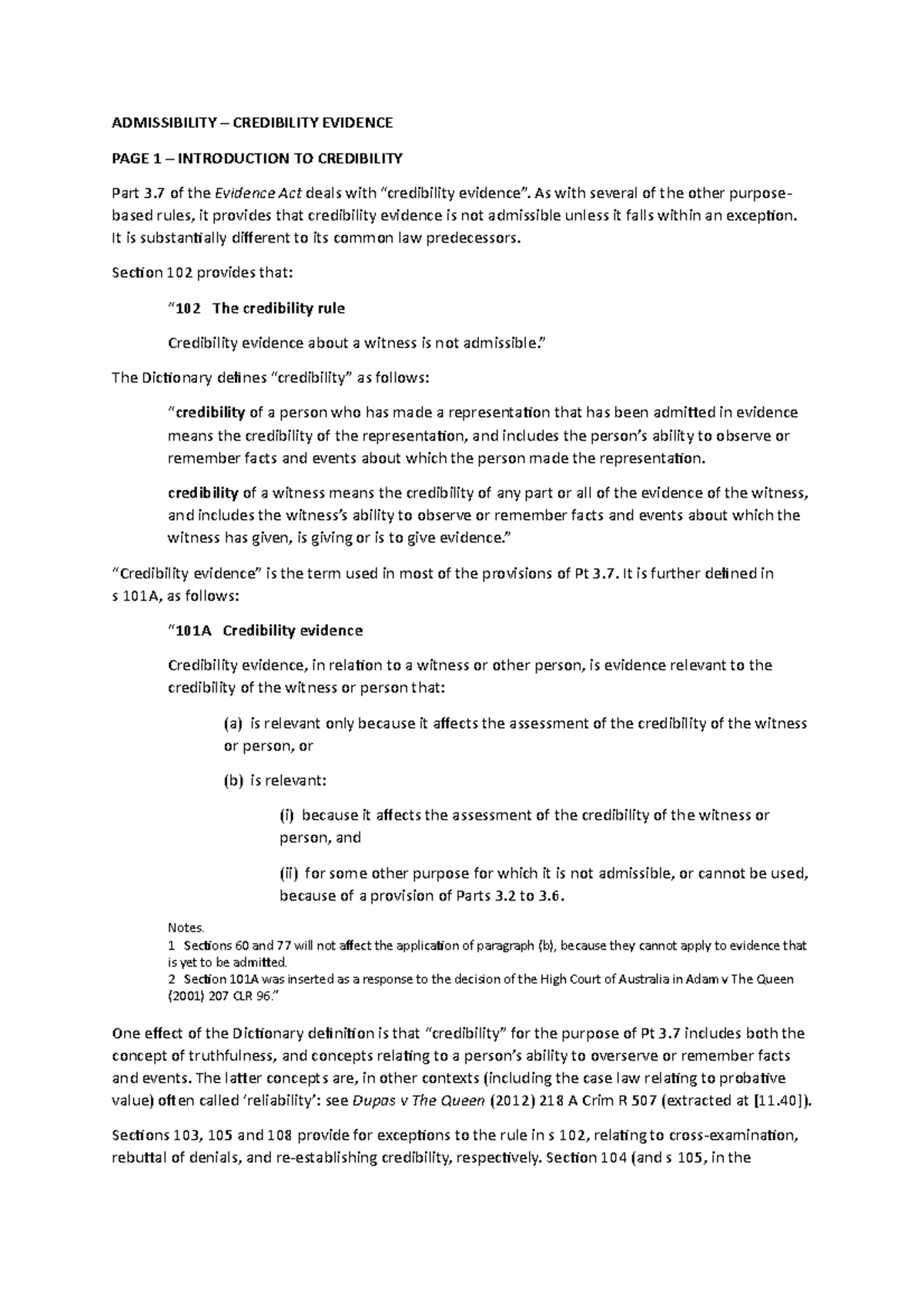11 Credibility - Lecture Notes on Admissibility and Evidence Rules ...