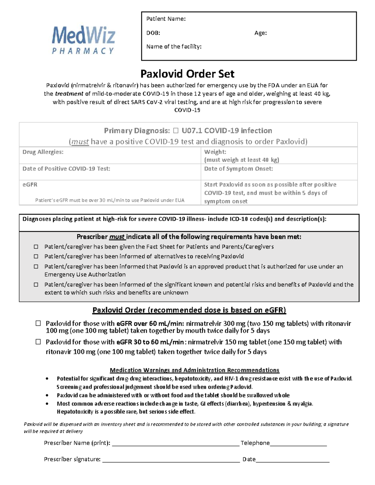 Paxlovid Order Set: Emergency Use Authorization Guidelines and Dosage ...