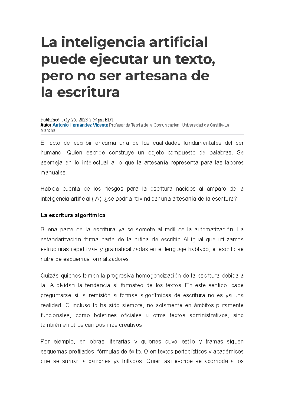 IA y Escritura: La Artesanía en la Era de la Inteligencia Artificial ...
