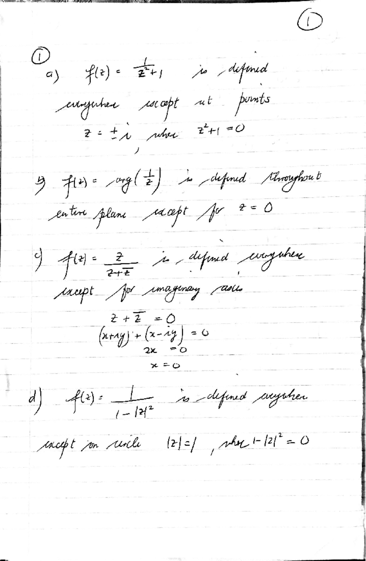 MATH 356-Tutorial 2-solution - I I a) f(z) is defened anywhere iscopt ...