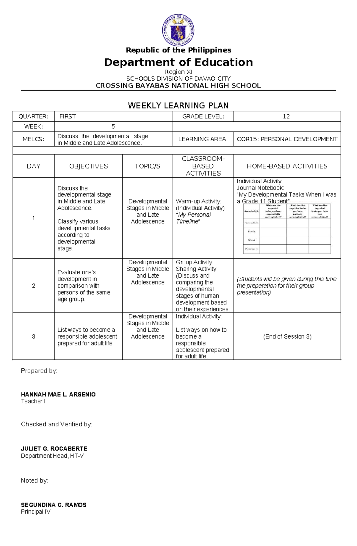 WLP 5: Developmental Stages in Middle & Late Adolescence - 1st Quarter ...