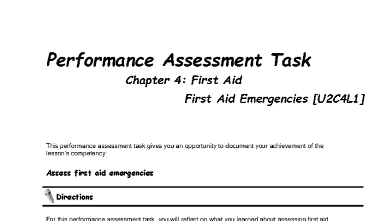 U2C4L1M Performance Assessment Task: First Aid Emergencies - Studocu