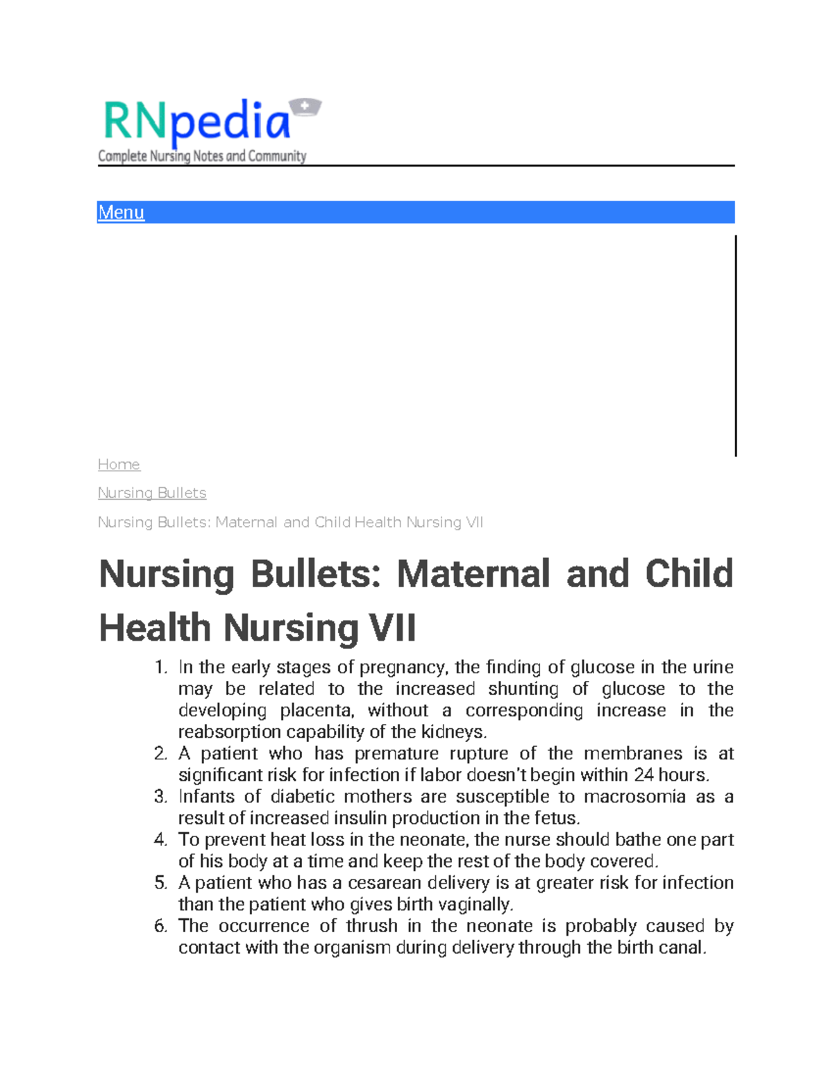 Maternal and Child Health Nursing 7 Bullets - Menu HOME NURSING NOTES ...