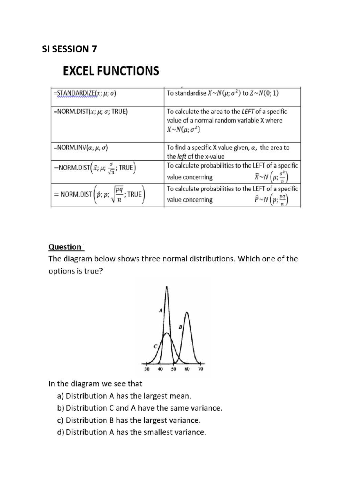 SI Session 7 - Standard Normal Distribution & Probability Analysis ...