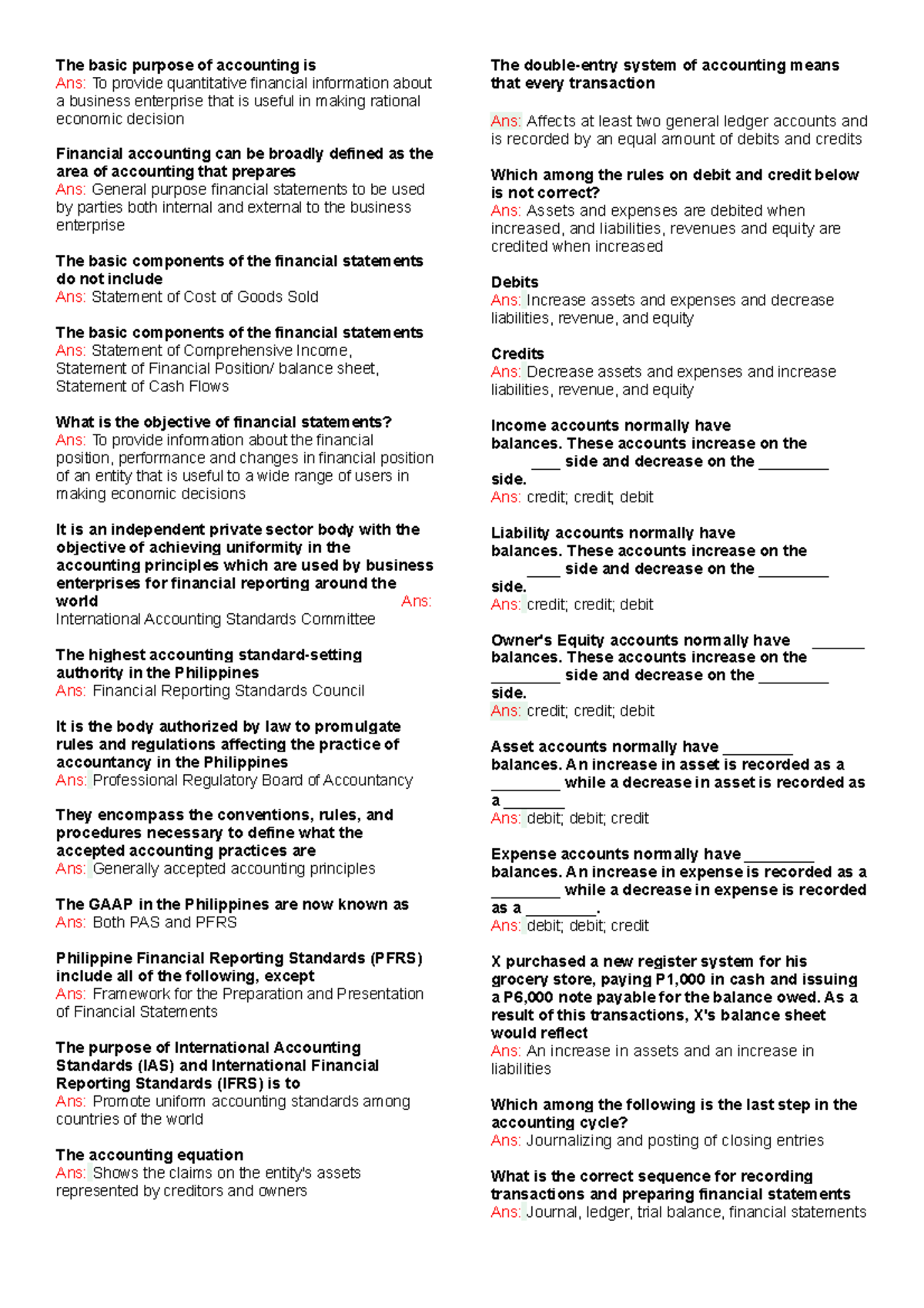 Financial Accounting & Reporting Study Notes for Course ACC101 - Studocu