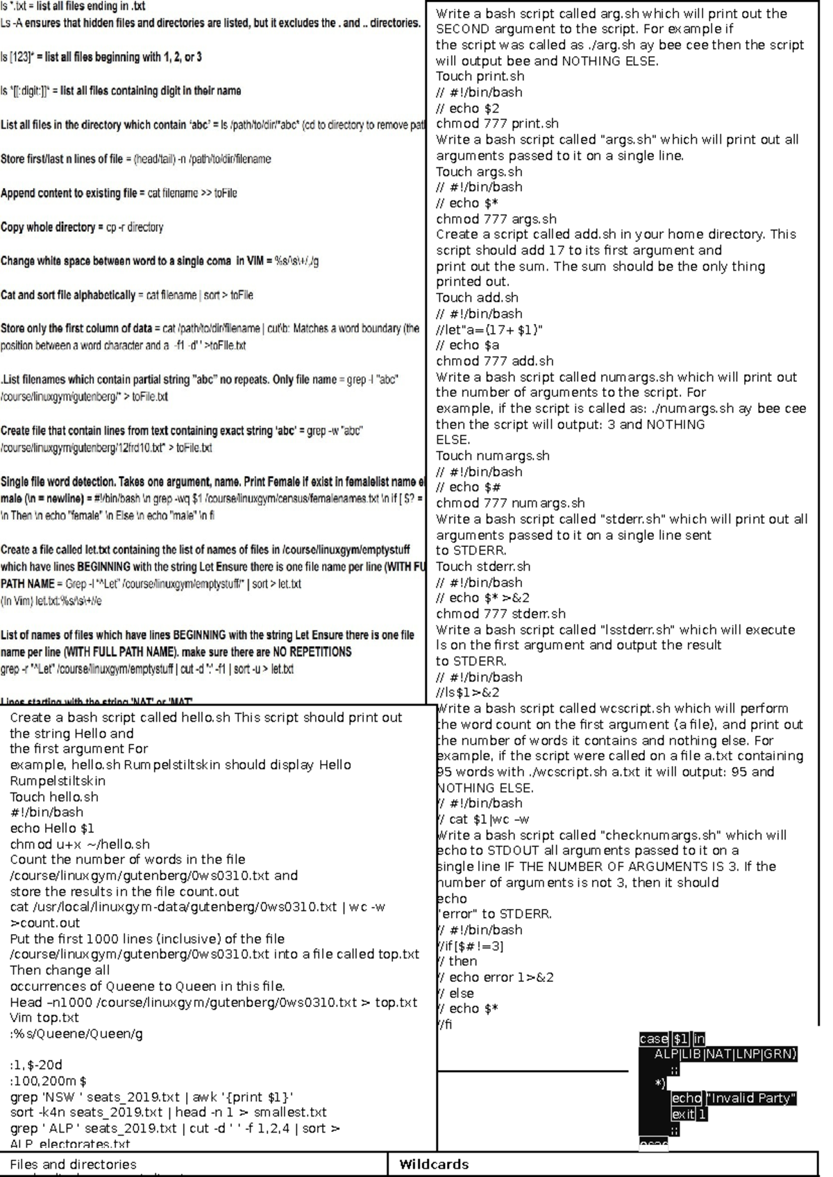 Skills Test Notes - Files and directories Wildcards Write a bash script ...