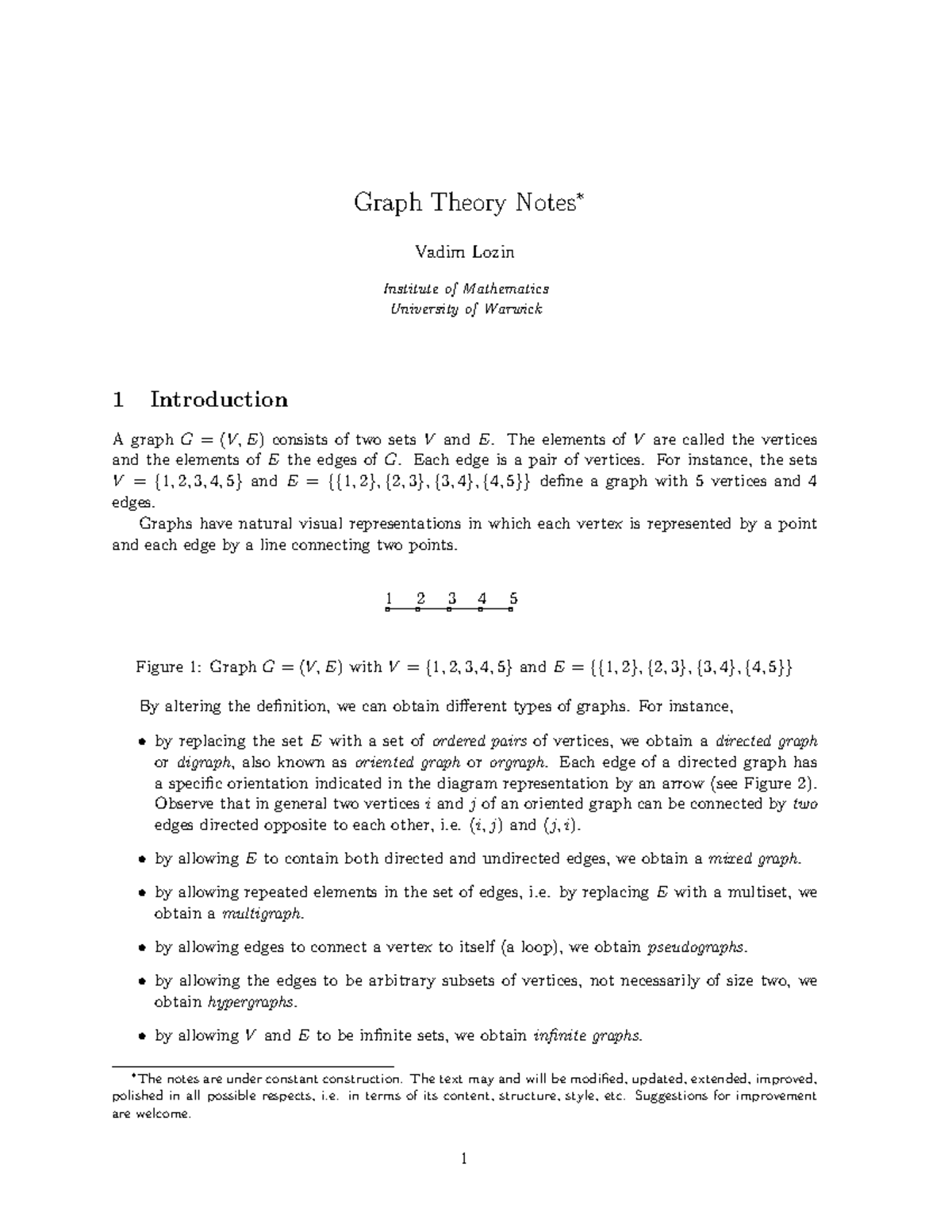 Graph Theory - Lecture Notes: Introduction to Graphs and Terminology ...