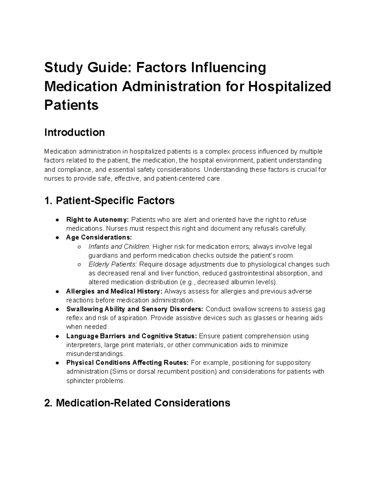 Study Guide: Factors Influencing Medication Administration - Studocu