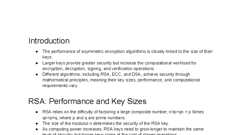 Performance Comparison of RSA, ECC, and DSA Key Sizes (CS101) - Studocu