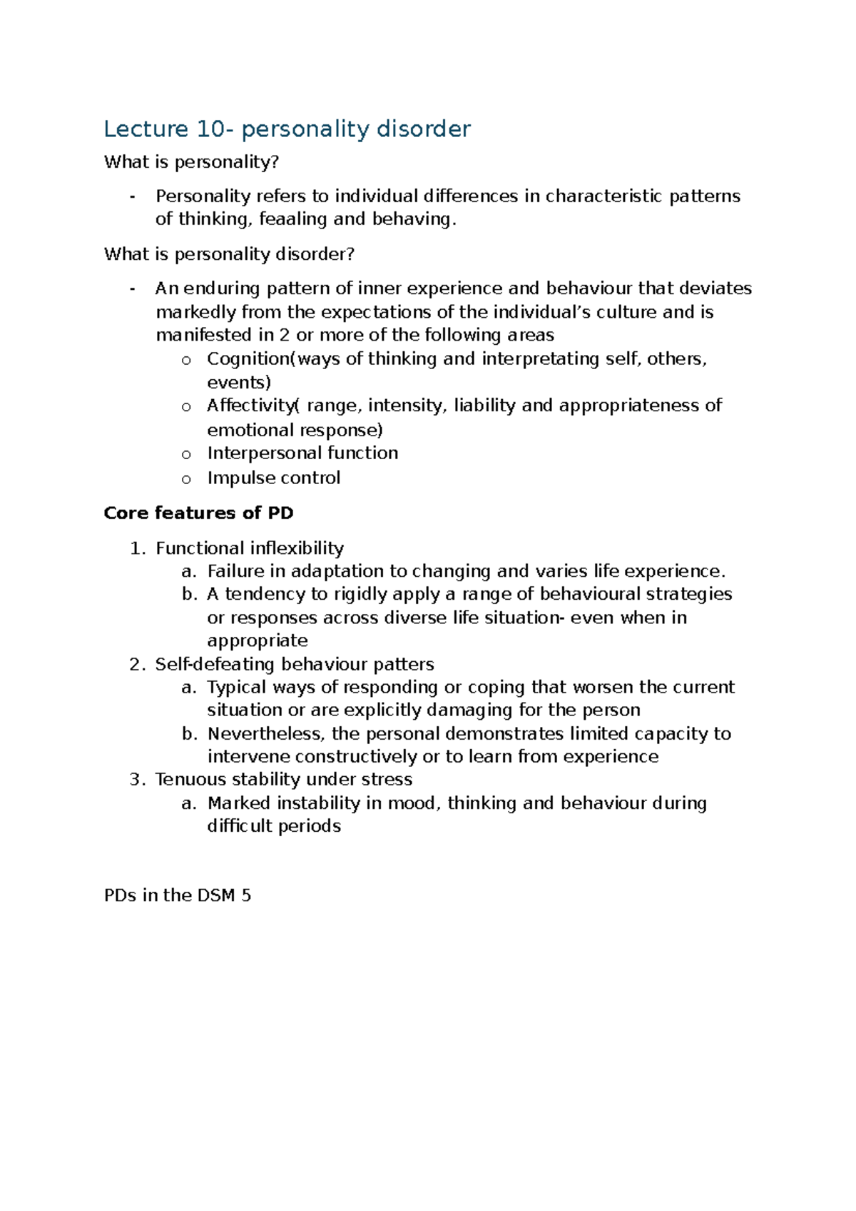 Lecture 10-12: Understanding Personality Disorders and Their ...