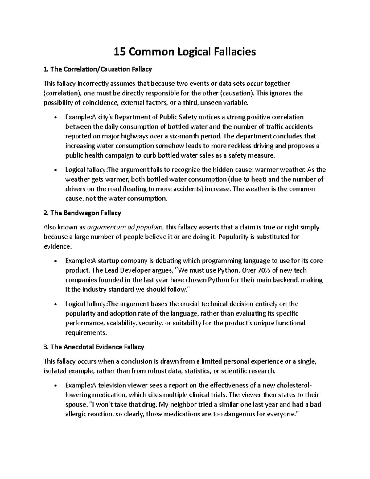 15 Common Logical Fallacies: Examples and Explanations - Studocu