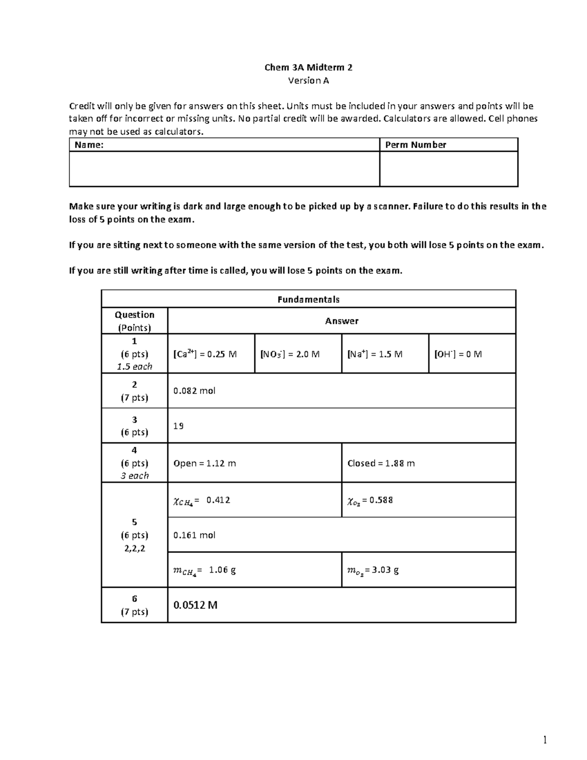Chem 3A Midterm 2 Version A Solutions - Studocu