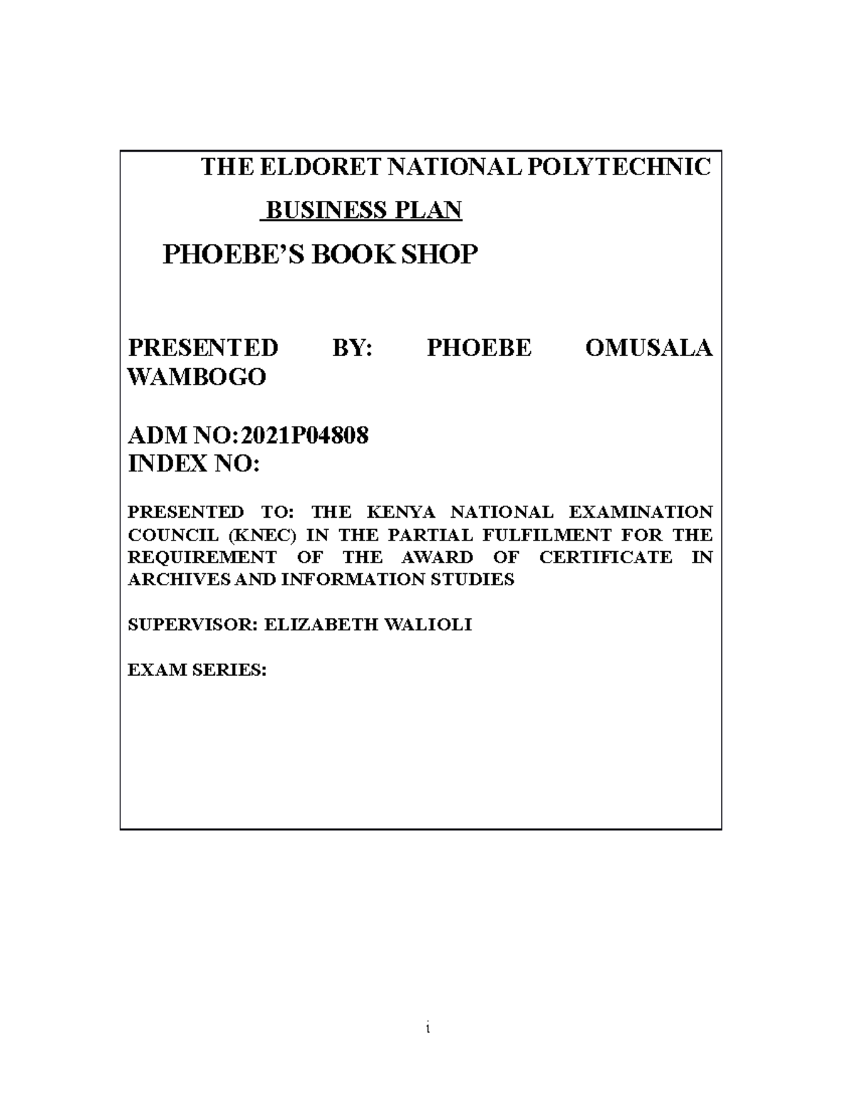 Phoebe's Book Shop - Final Year Project Business Plan (ARCH 101) - Studocu
