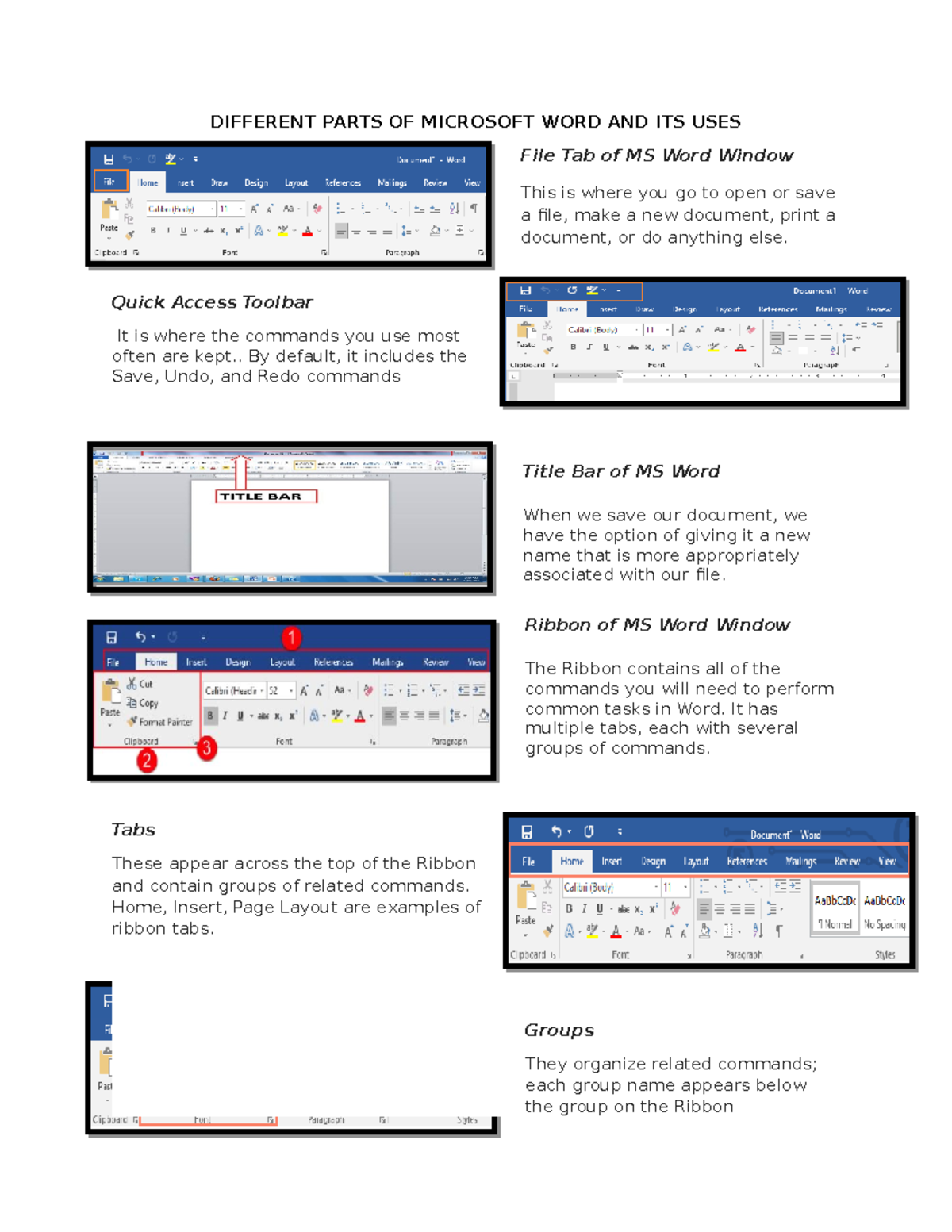 MS Word Overview: Essential Components & Their Uses - BSMA 2A - Studocu