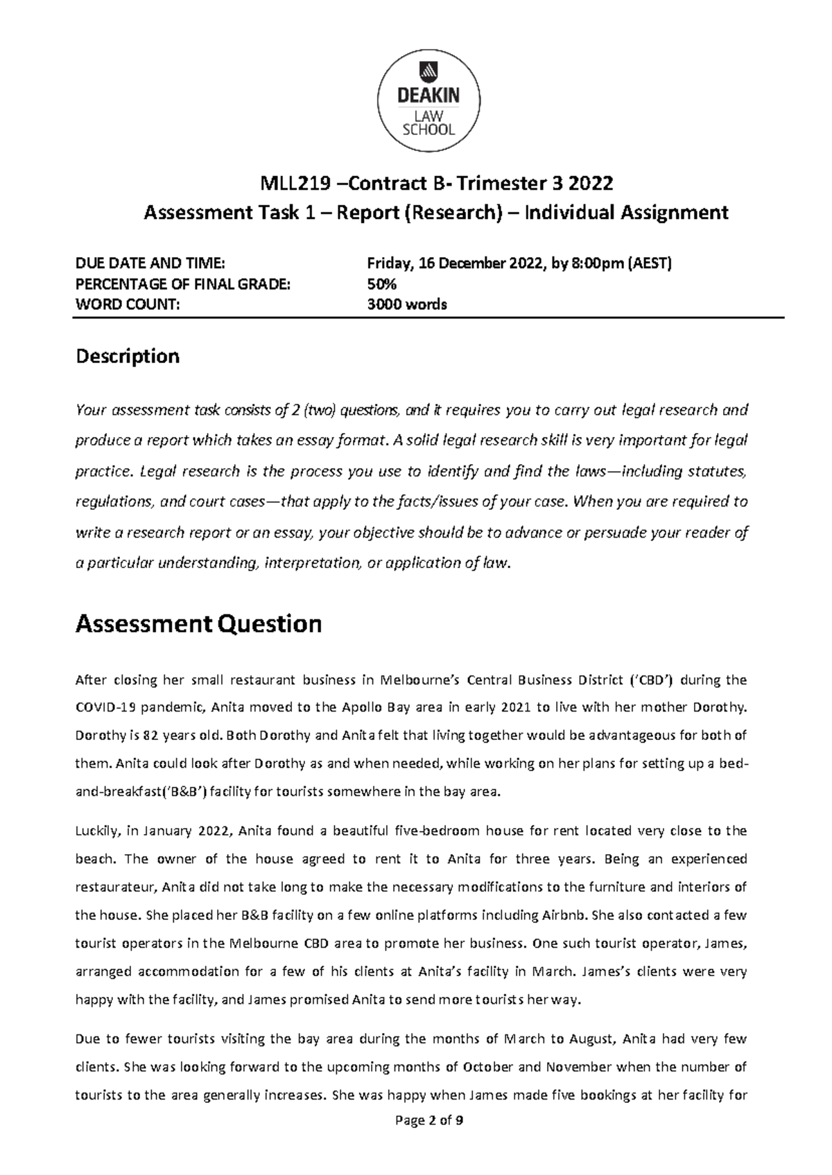 MLL219 T3 - Assessment Task 1 Report - Legal Research Instructions ...