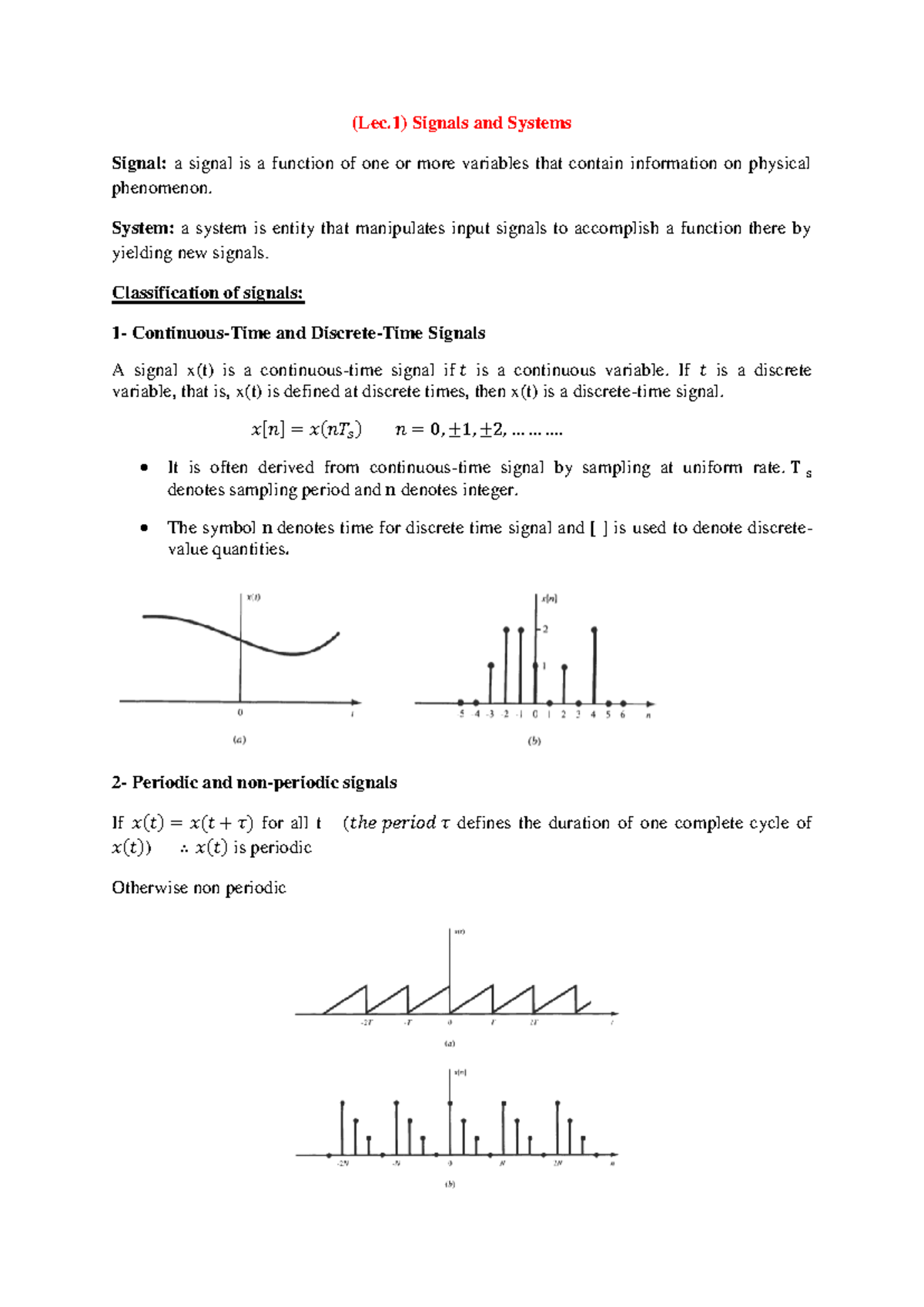 Lec 1 (2025) - signals and systems - (Lec) Signals and Systems Signal ...