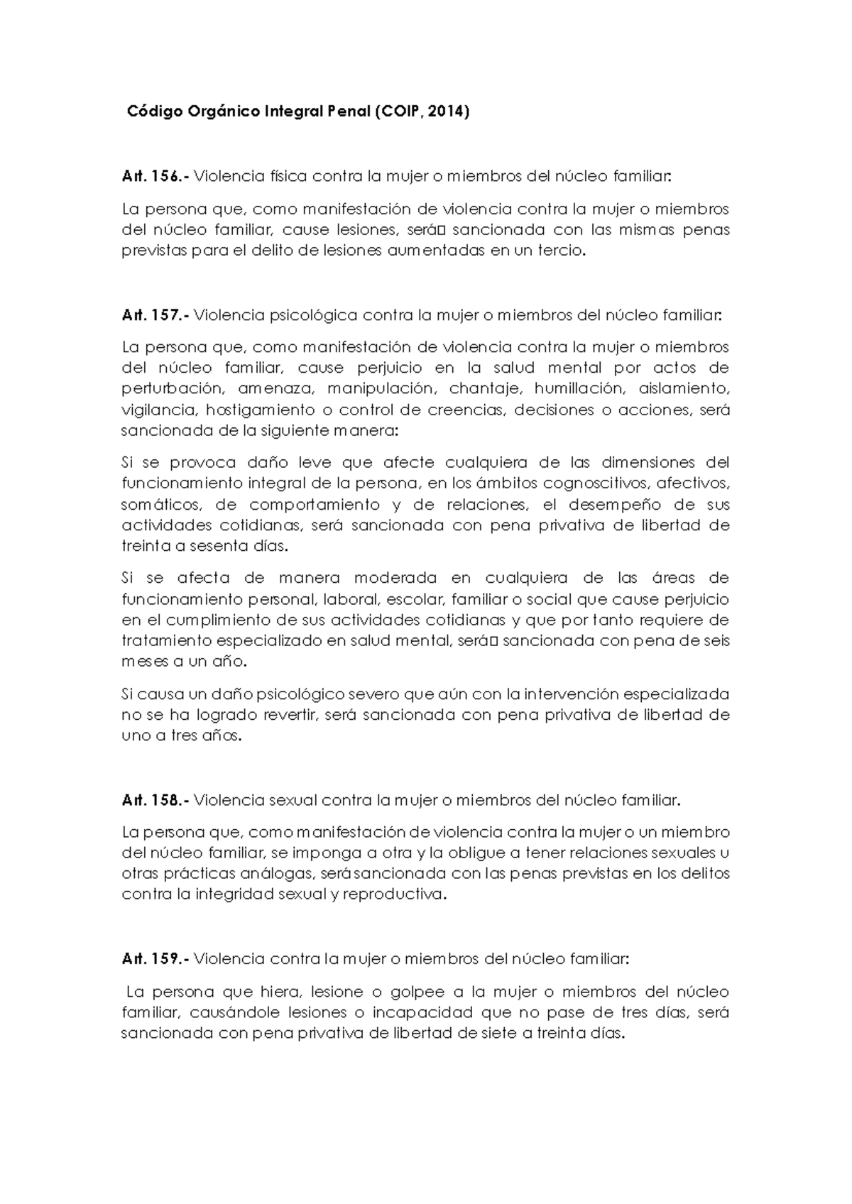 Estudio del Código Orgánico Integral Penal (COIP) sobre Violencia ...