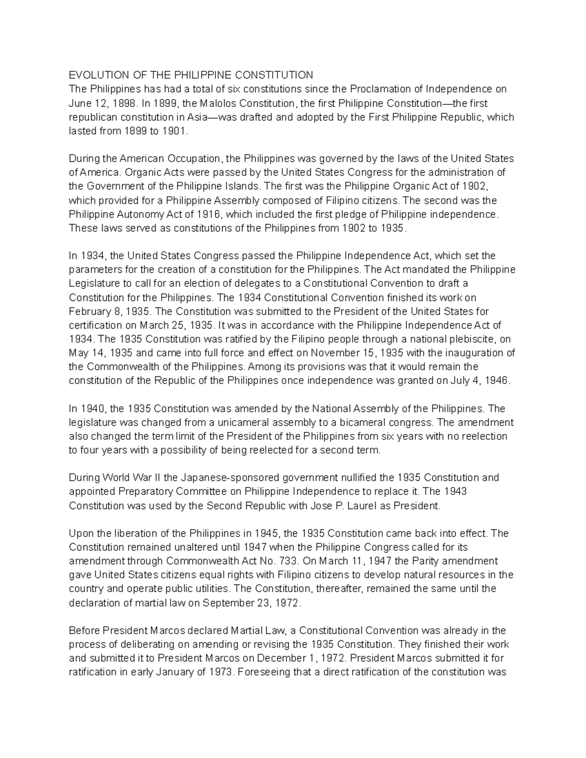 Evolution OF THE Philippine Constitution - EVOLUTION OF THE PHILIPPINE ...