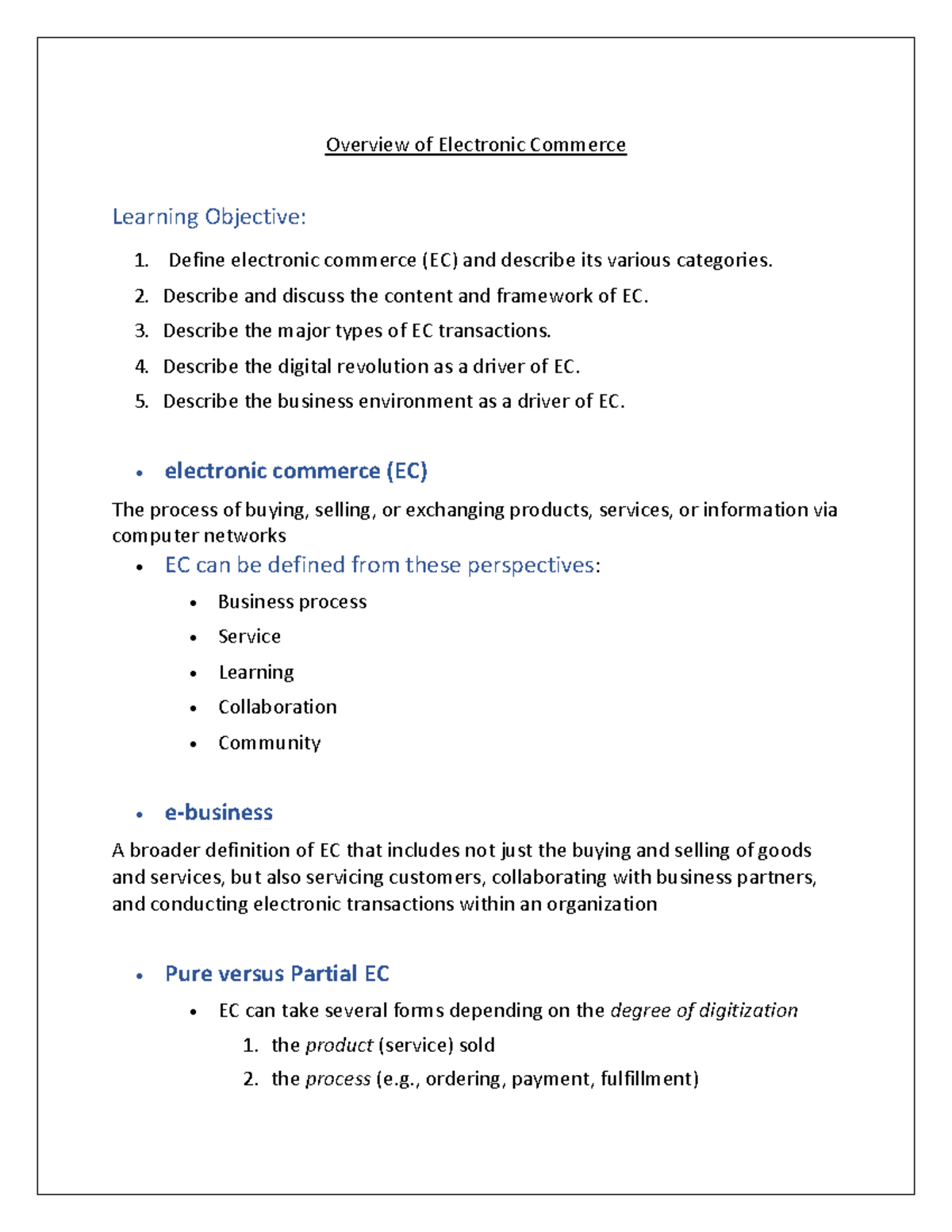 EC 101: Comprehensive Overview of Electronic Commerce Concepts - Studocu