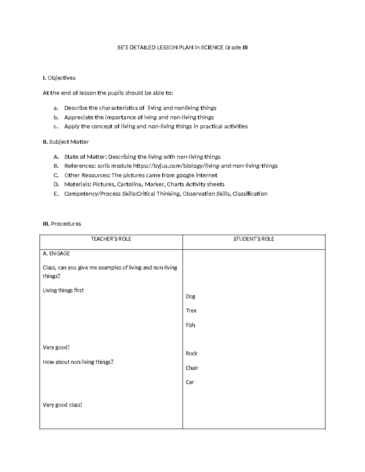 5E's Detailed Lesson Plan in Science for Grade 1 - Studocu