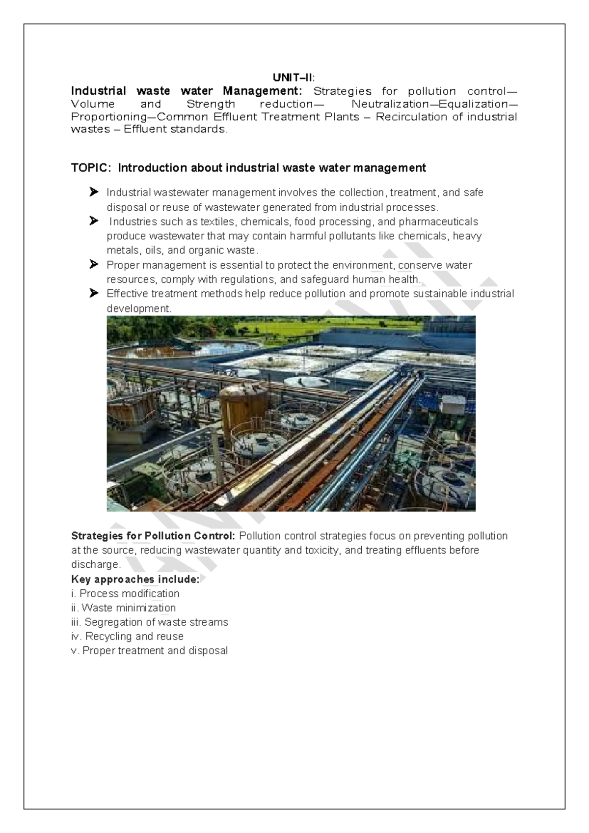 EP-UNIT-2 Lecture Notes: Industrial Wastewater Management Strategies ...