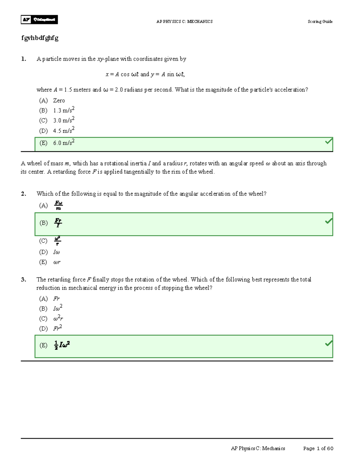 AP PHYSICS C: MECHANICS Scoring Guide - MCQ Review - Studocu