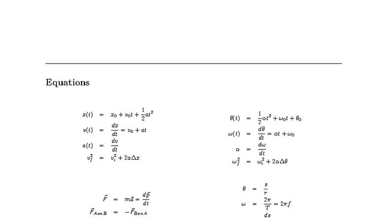 Physics 140 Formula Sheet: Key Equations and Concepts - Studocu