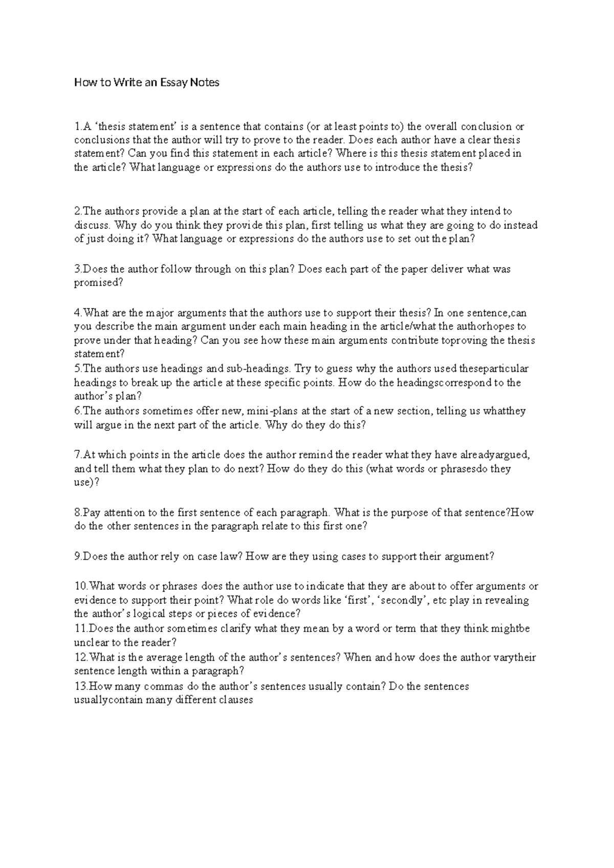 How to Write an Essay Notes - Does each author have a clear thesis ...