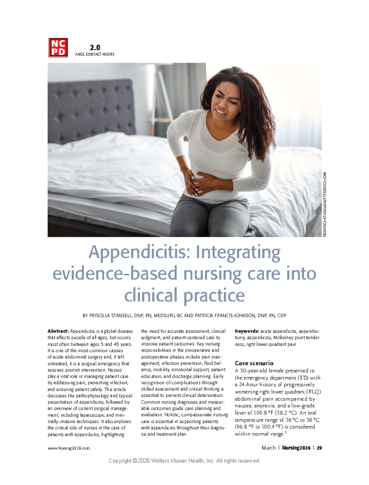 Nursing Care for Appendicitis: Evidence-Based Practice (NURS 2026 ...
