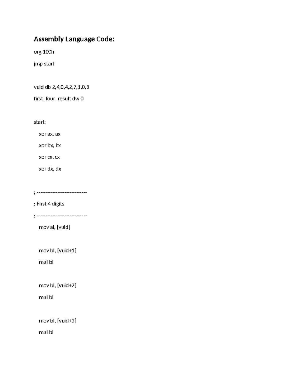 Assembly Language Code: Operations on VUID Data - Studocu