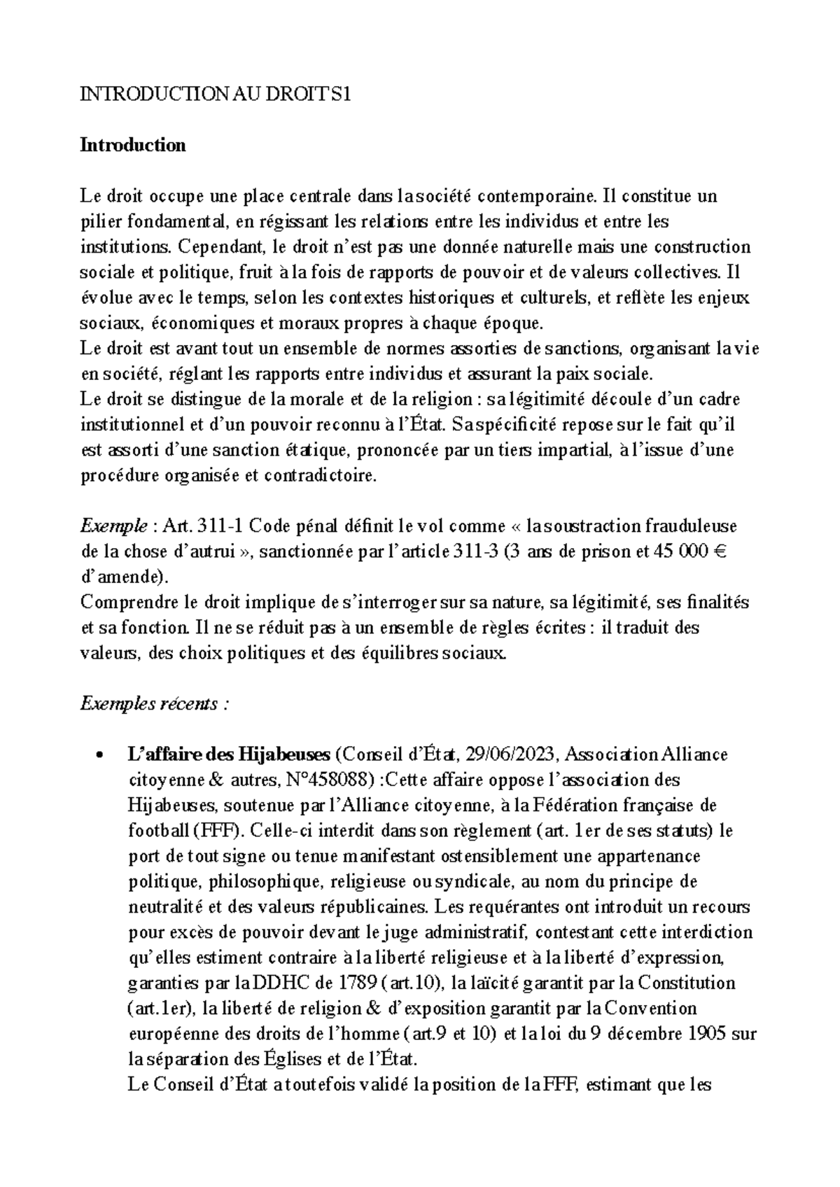 Introduction au Droit S1 : Concepts et Évolutions Juridiques - Studocu